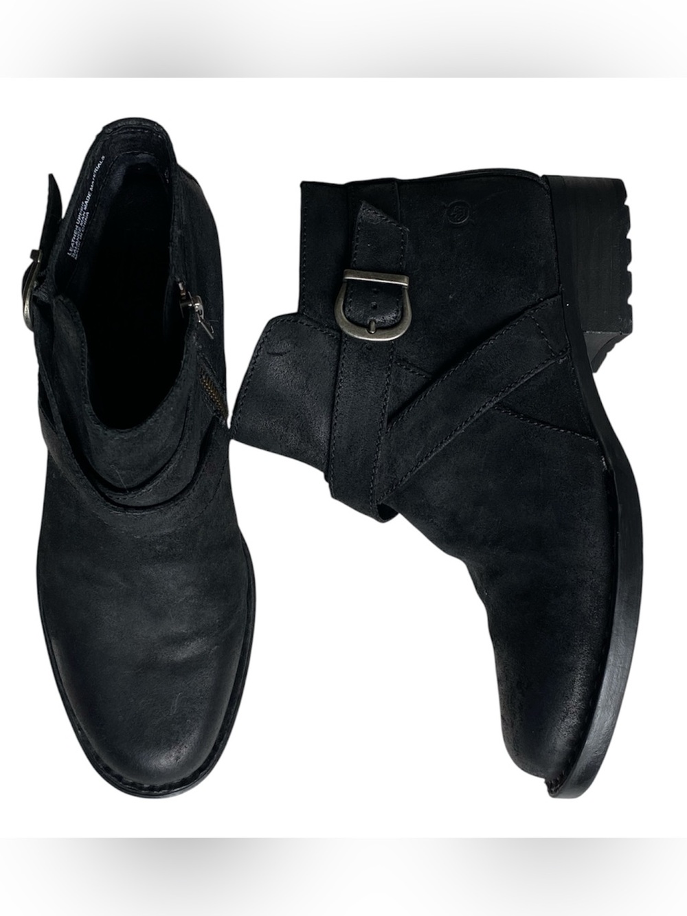 Born Trinculo Black Distressed Leather Moto Buckle Ankle Booties Size 8M